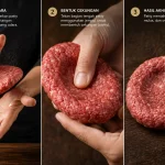 Cara membentuk patty burger daging sapi dengan cekungan di tengah