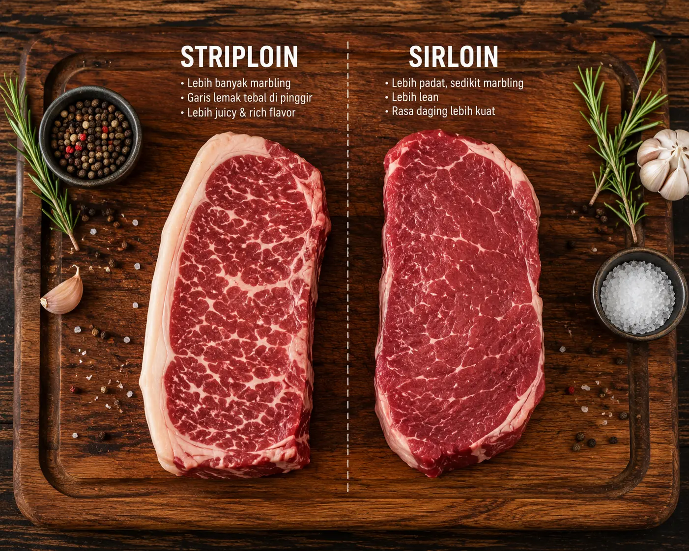 Striploin vs Sirloin, Perbedaan Lengkap Potongan Steak Premium